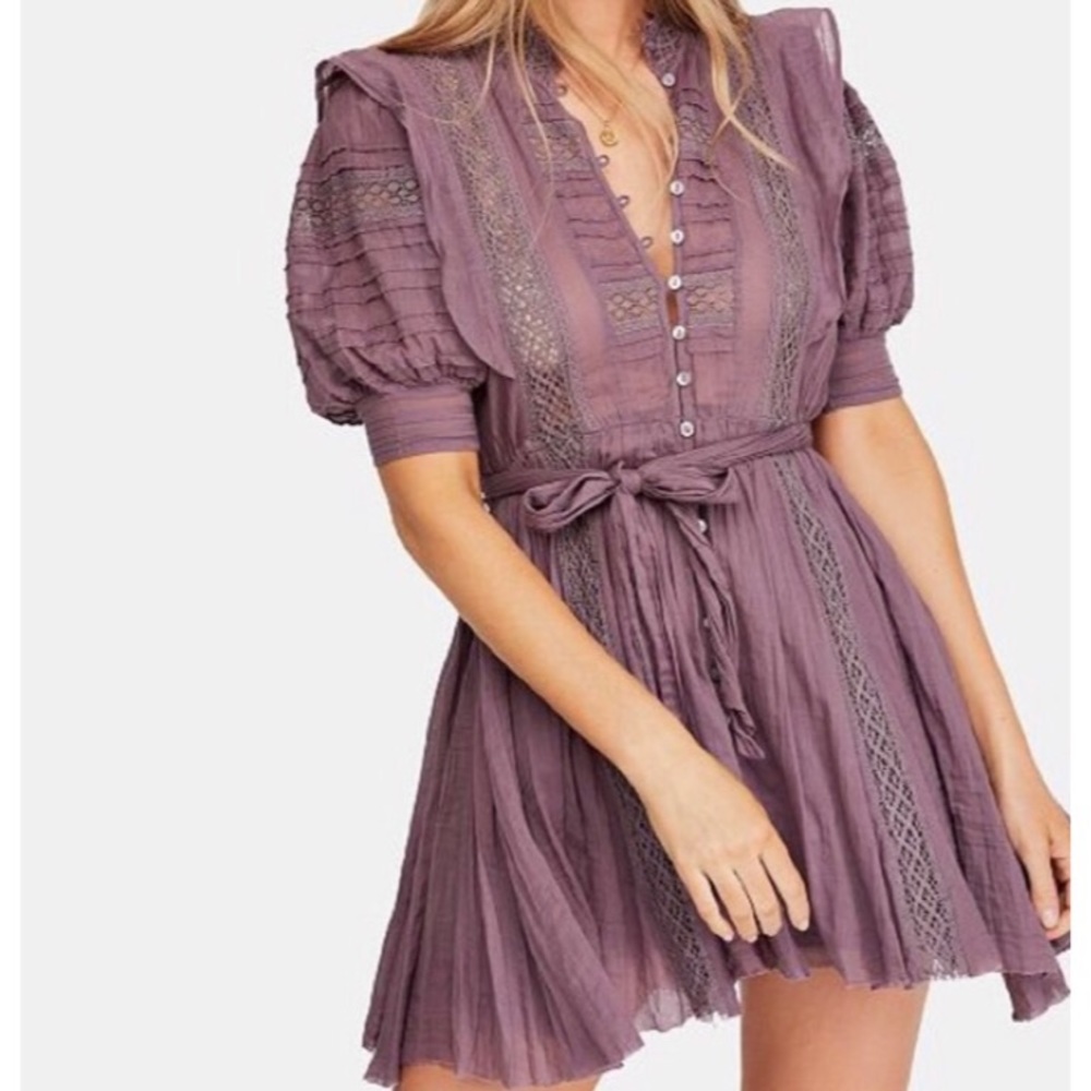 Free People Plum Lace Pintucked Dress